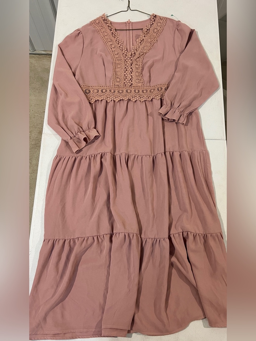 SHEIN western Dusty Rose Tiered Lace-Trim Girls' Dress